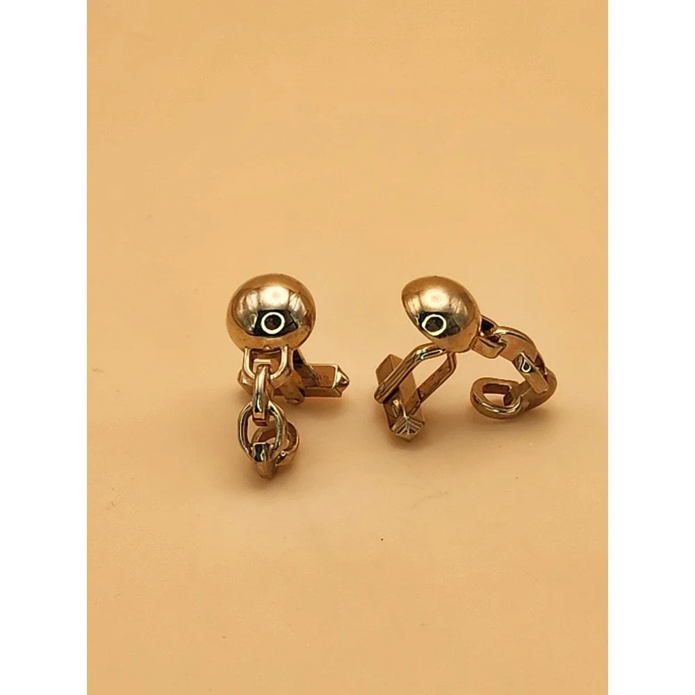 Vtg SWANK USA Cufflinks Ball & Chain Rich Gold Tone Squared Toggle FREE $HIPPING